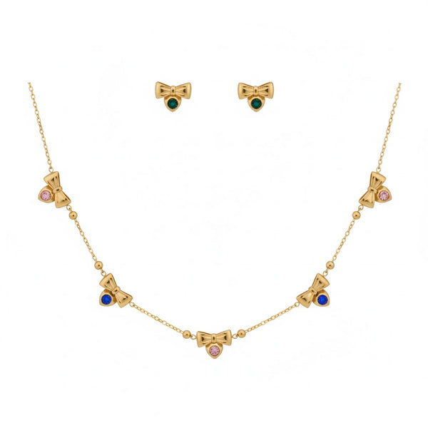 Bow Emerald Stone Necklace with Earrings