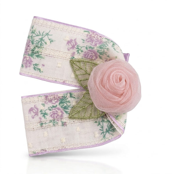 Organza Rose Embroidered Bow Clip