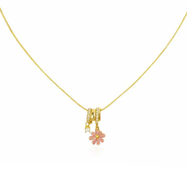 Pink Flower Charm Necklace