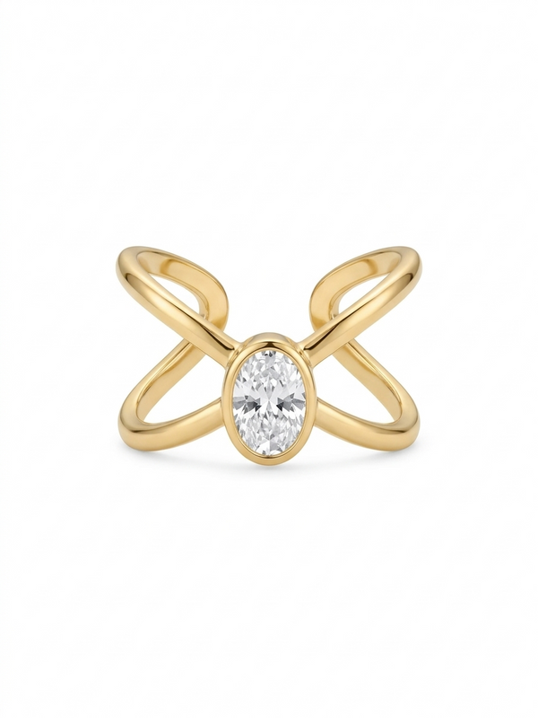 Crystal Cross over Ring - Adjustable