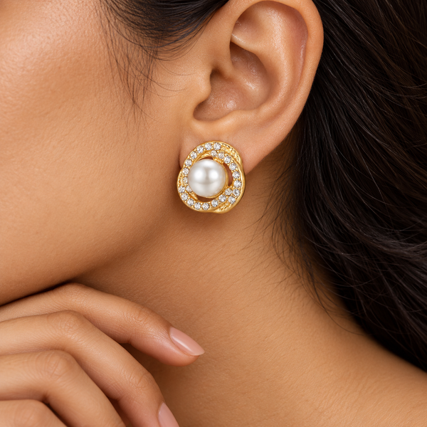 Crystal Orbit Pearl Earrings