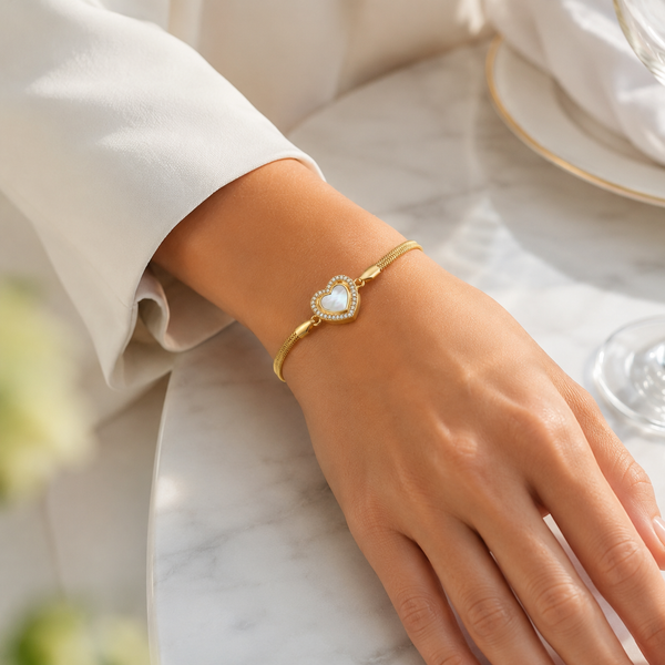 Pearl Heart Diamond Studded Bracelet