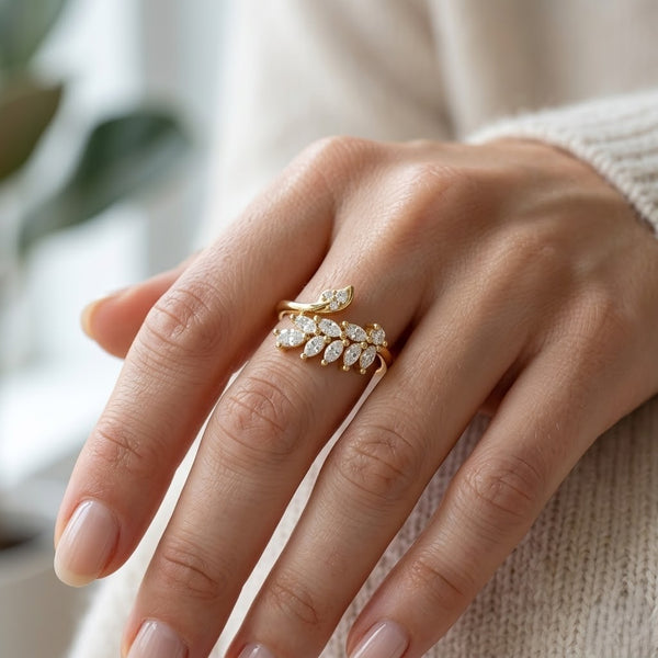 Leaf Cluster Studded Ring