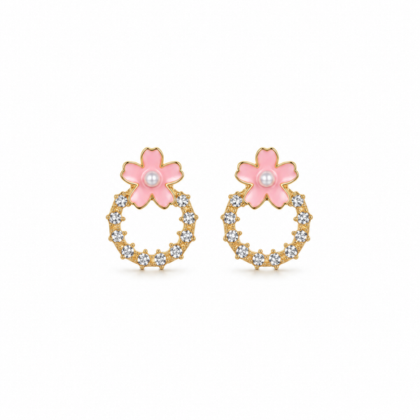 Pink Bloom Circle Earrings