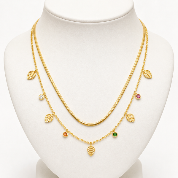 Dual Layer Leaf Charm Necklace