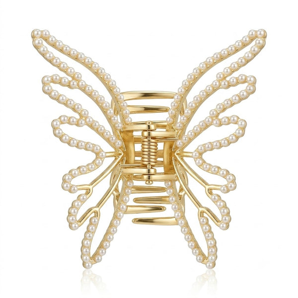 White Pearl Adorned Butterfly Hair Claw – Pearl hair claw clip for women by Fix My Hairs