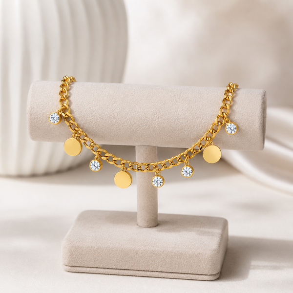 Dainty Crystal Coin Bracelet