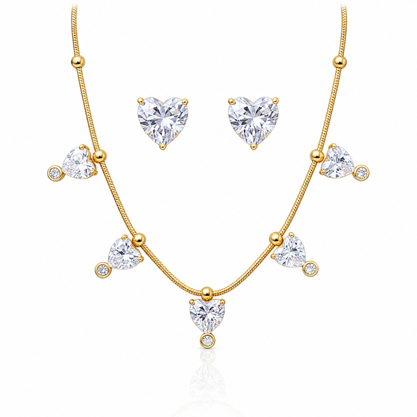 Crystal Heart Charm Necklace with earrings