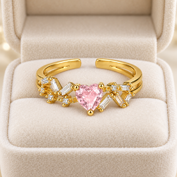 Lavi Heart Cross Studded Ring