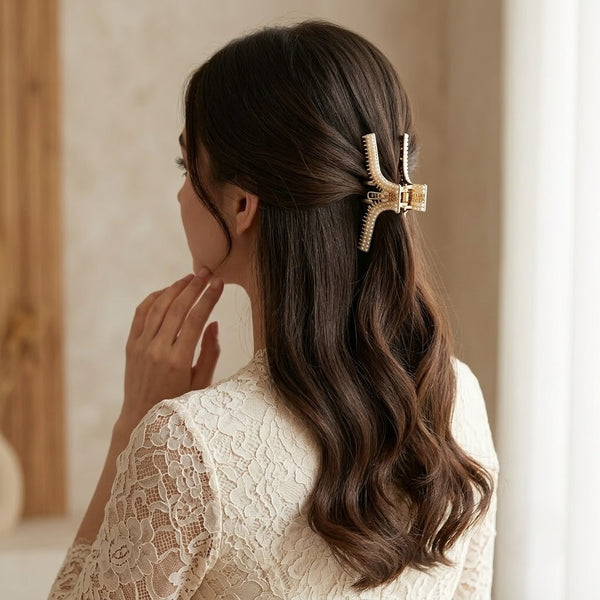 Pearl Embellished Zipper Hair Claw hair claw clip – alternate angle