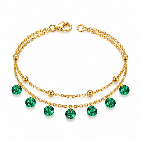 Dual Layer Emerald Tassel Bracelet