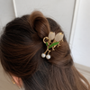Studded Tulip Pearl Hair Clip hair barrette shown with Fix My Hairs gift packaging