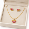 Pink Studded Eye Necklace with Earrings