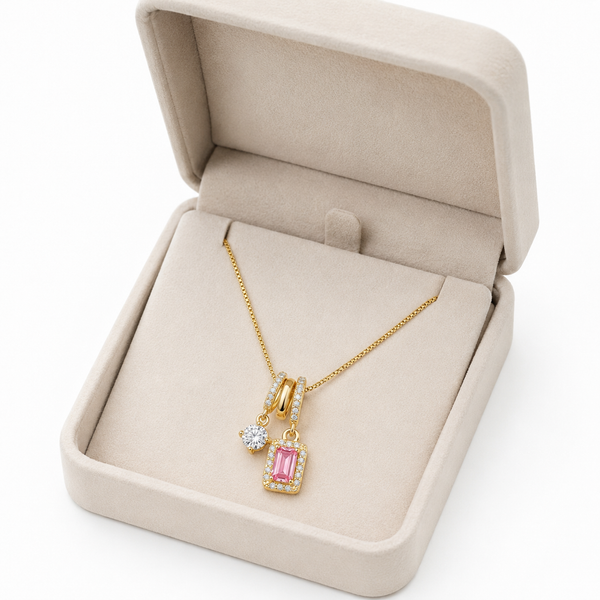Pink Crystal Charm Necklace