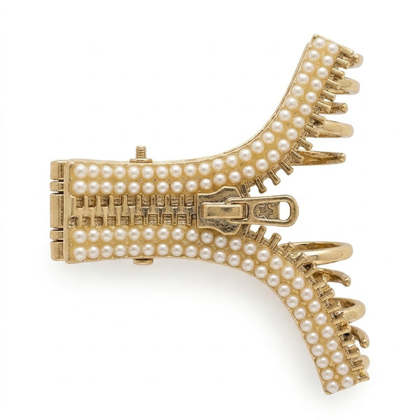 Pearl Embellished Zipper Hair Claw – Pearl hair claw clip for women by Fix My Hairs