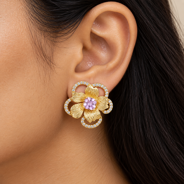 Gold Flower Lavi Crystal Earring