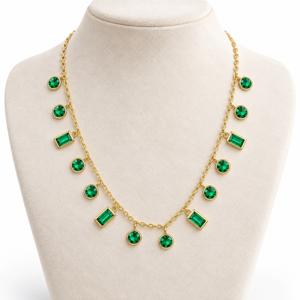 Emerald Rectangle Tassel Necklace
