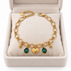 Gold Heart Emerald Drop Bracelet