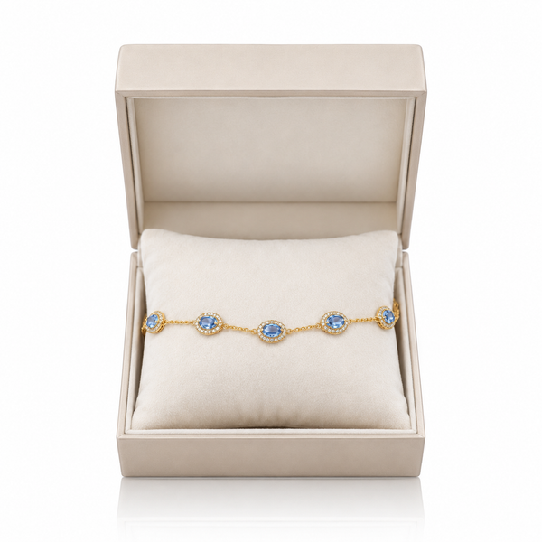 Oval Blue Crystal Chain Bracelet