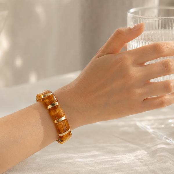 Resin Tube Stretchable Bracelet- Brown