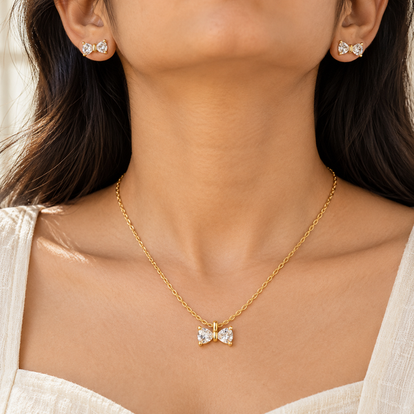 Crystal Bow Necklace with Earrings