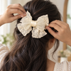 Embroidered Lace White Hair Bow Clip