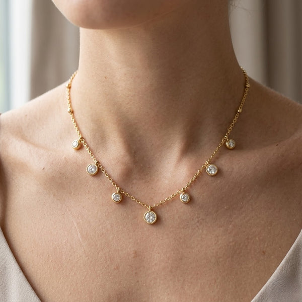 Disc Crystal Charm Necklace