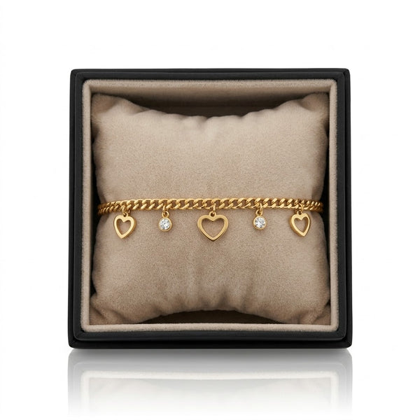 Halo Heart Crystal Charm Bracelet