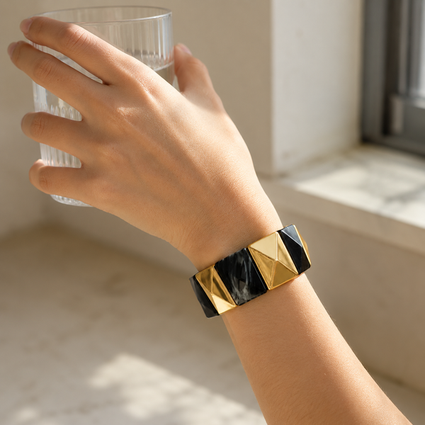 Marble Pattern Acrylic Bangle - Black