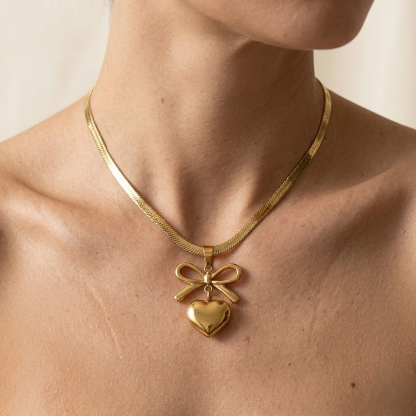 Bow Heart Necklace