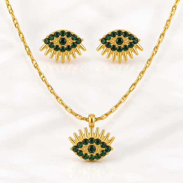 Emerald Studded Eye With Earrings
