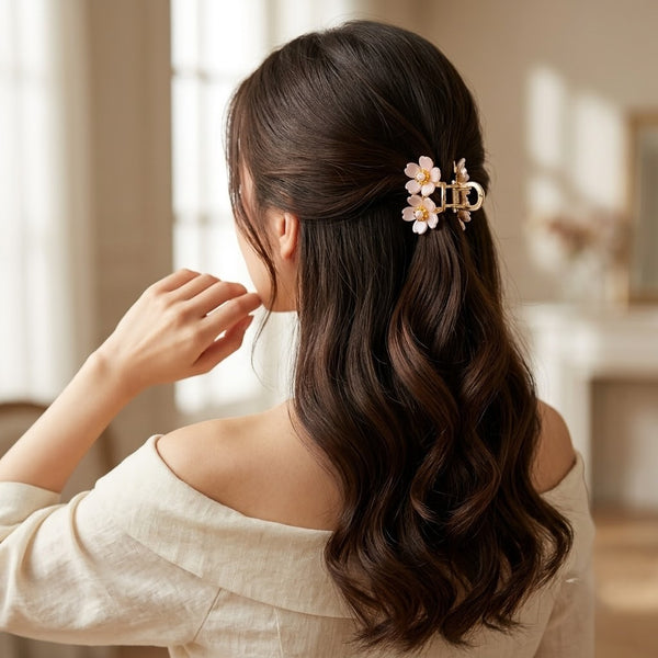 White Petals Mini Hair Claw hair claw clip – alternate angle