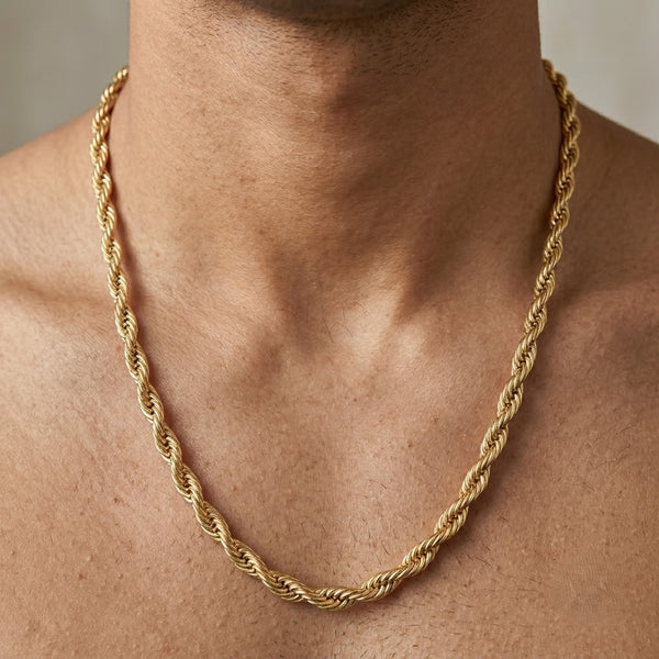 Rope 18K Gold Plated 6MM Men's Chain