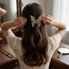 White Pearl Adorned Butterfly Hair Claw hair claw clip worn on model – styled for women