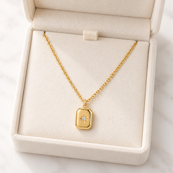 Gold Brick Studded Star Necklace