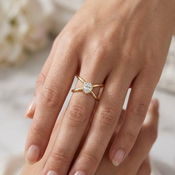 Crystal Cross over Ring - Adjustable