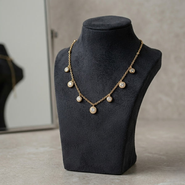 Disc Crystal Charm Necklace