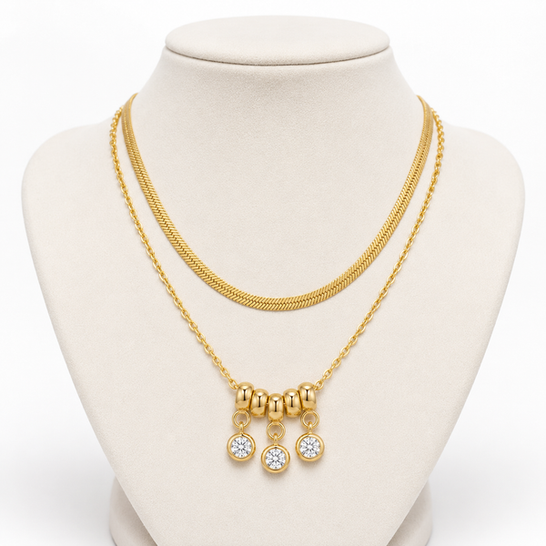 Dual Layer Crystal Charm Necklace