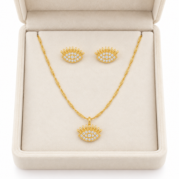 Studded Eye Necklace With Earrings