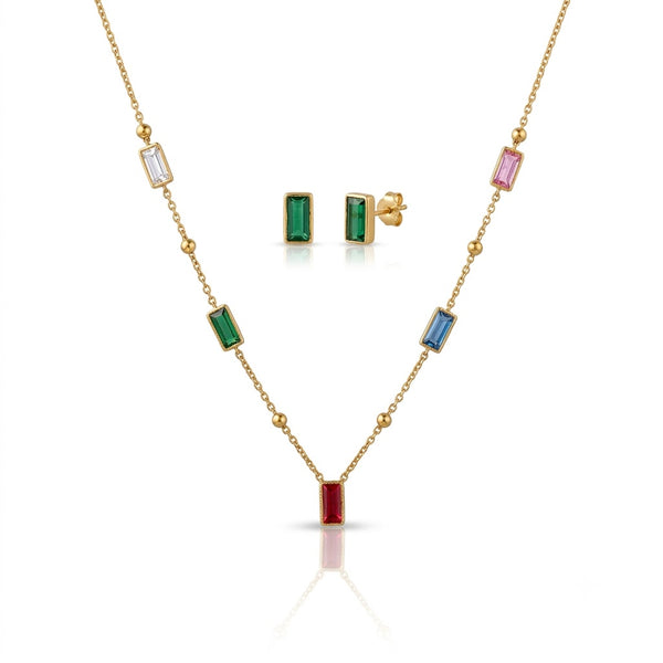 Multicolour Rectangle Necklace with Earings