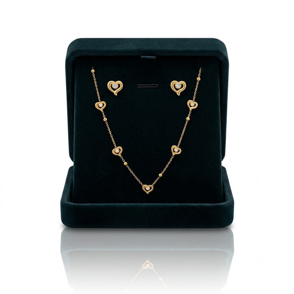 Curve Heart Studded Necklace with Earrings