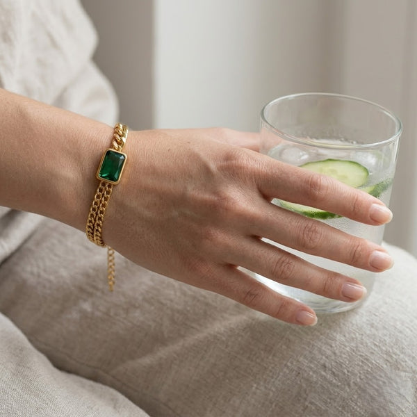 Emerald Gold Chain Bracelet