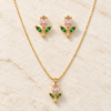 Pink Tulip Necklace with Earrings
