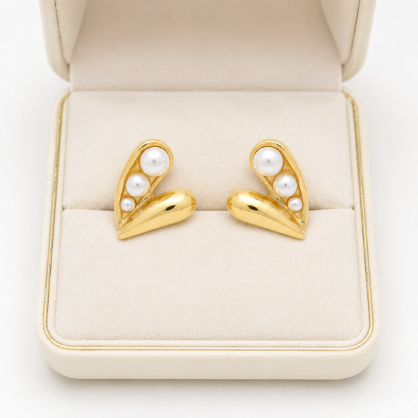 Half Pearl Gold Solid Earring