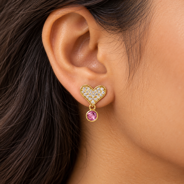 Studded Heart Pink Accent Earring