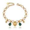 Gold Heart Emerald Drop Bracelet