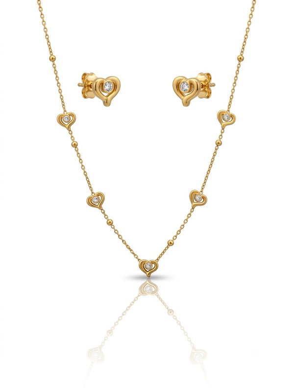 Curve Heart Studded Necklace with Earrings