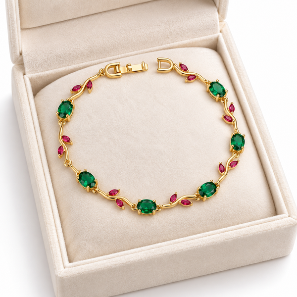Emerald Ruby Leaf Tulip Bracelet