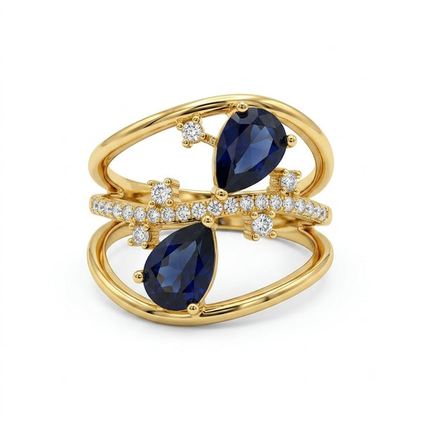 Sapphire Drop Crystal Wave Ring