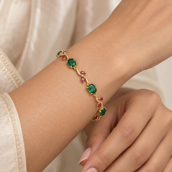 Emerald Ruby Leaf Tulip Bracelet